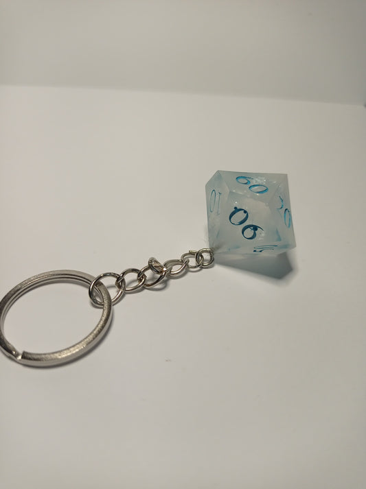 Şeffaf Beyaz Simli D10 Zar Anahtarlık