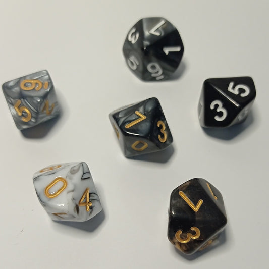Gece Gölgesi - 6’lı Siyah d10 Zar Seti - DND, RPG ve Masaüstü Oyun Zarları