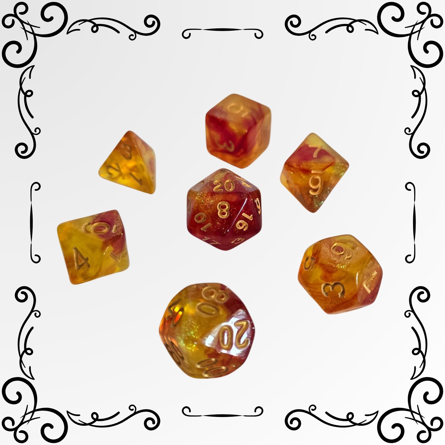 Amber Ember FRP Zar Seti – DND, RPG Dice Set 🔥