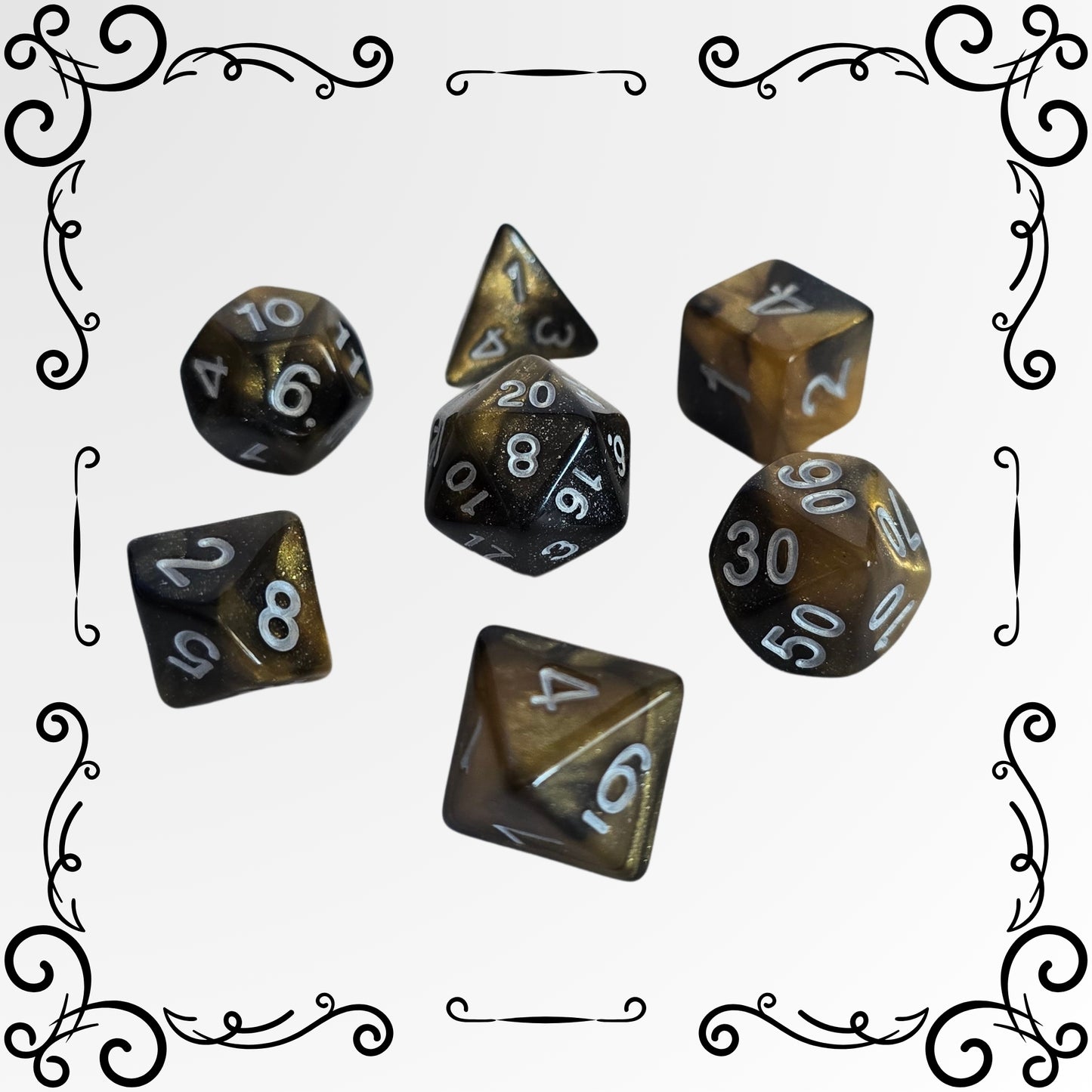 Obsidian Gold FRP Zar Seti – DND, RPG Dice Set