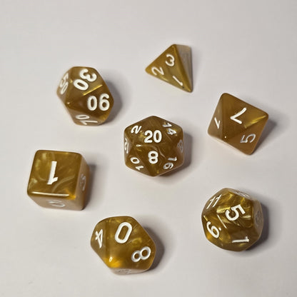 Golden Amber Zar Seti – DND, RPG Dice Seti
