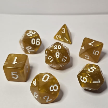 Golden Amber Zar Seti – DND, RPG Dice Seti