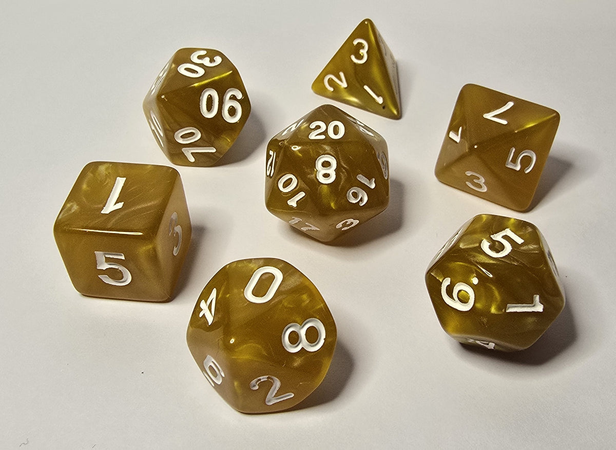 Golden Amber Zar Seti – DND, RPG Dice Seti