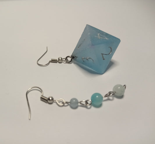 Fosforlu Mavi D8 ve Aquamarin, Yeşil Larimar, Amazonit Taşlı Küpe