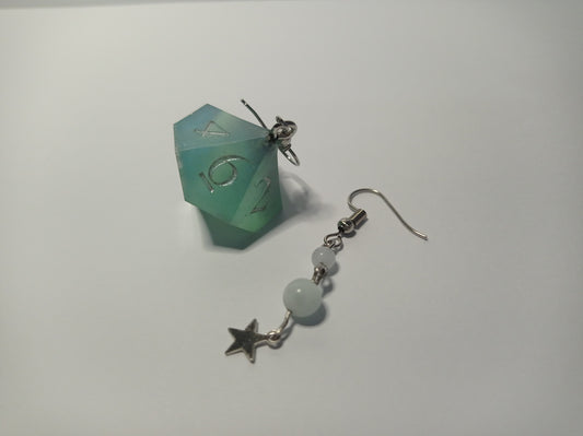 Su Yeşili D10 Zar ve Aquamarin & Yeşil Larimar Taşı Küpe