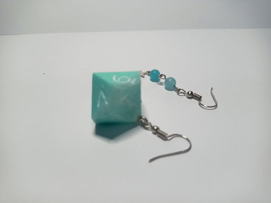 Mint Yeşili D10 Zar Küpe & Amazonit Taşı Küpe Seti