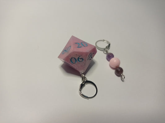 Pembe D10 Zar ve Ametist Taşlı Küpe
